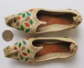 Vintage miniature leather Turkish slippers 5" long decorative craft shoes Turkey